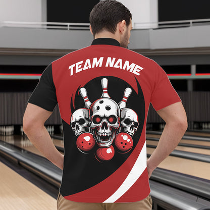 Custom Red Skull Bowling Shirt Quarter-Zip Bowling Jersey for Men Women Bowling Outfit QZT671