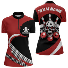 Load image into Gallery viewer, Custom Red Skull Bowling Shirt Quarter-Zip Bowling Jersey for Men Women Bowling Outfit QZT671