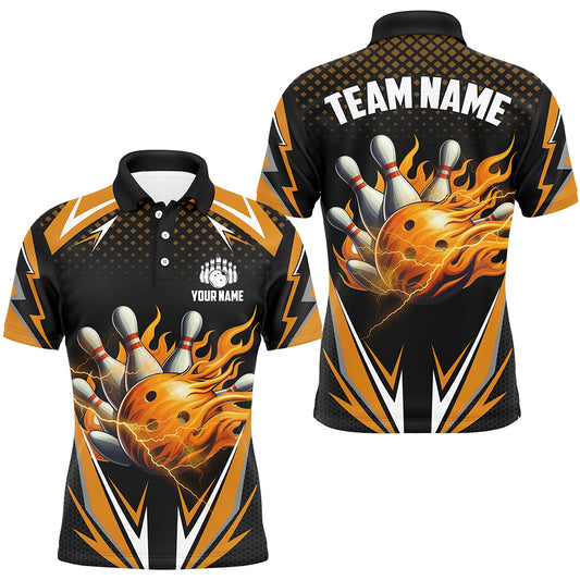 Personalized Flame Bowling Shirts for Men Orange Polo Bowling Jersey QZT443