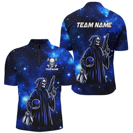 Personalized Bowling Shirt for Men Skull Bowling Team League 1/4 Zip Shirt Unisex QZT301