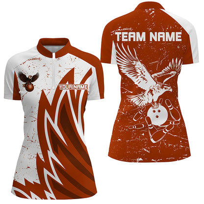 Personalized Women Eagle Bowling Shirts 1/4 Zip Bowling Jersey League Multicolor QZT463