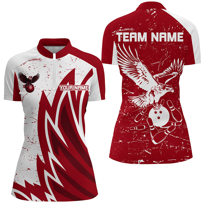 Personalized Women Eagle Bowling Shirts 1/4 Zip Bowling Jersey League Multicolor QZT463