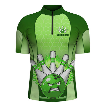Personalized Bowling Shirt Green Men 1/4 Zip Bowling Jersey Bowling Team League Unisex QZT278