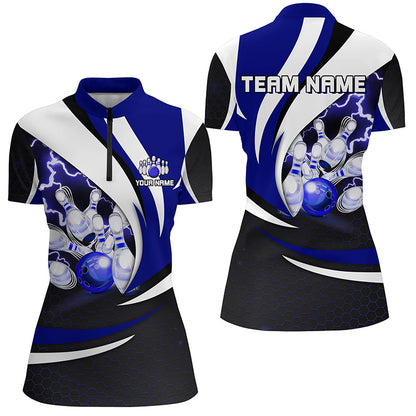 Personalized Bowling Shirt for Women Quarter Zip Camo Thunder Bowling Team League QZT429