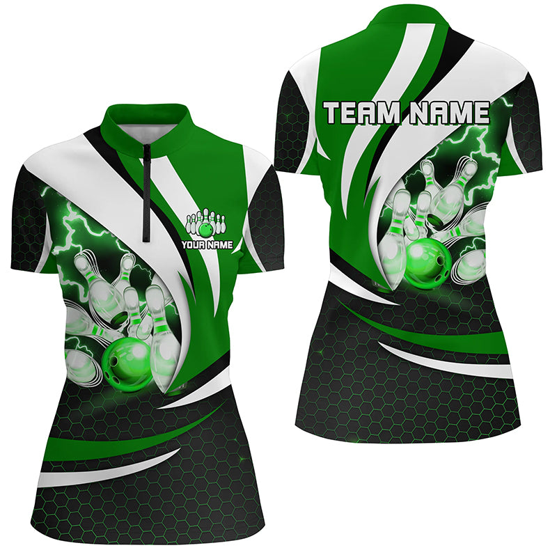 Personalized Bowling Shirt for Women Quarter Zip Camo Thunder Bowling Team League QZT429