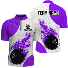 Load image into Gallery viewer, Men Flame Bowling Shirt Custom Orange Bowling Jerseys Team League Quarter-Zip QZT283