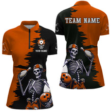 Load image into Gallery viewer, Personalized Skeleton Bowling Shirt for Women Skull Bowling Jersey Quarter Zip Bowling Shirt QZT407