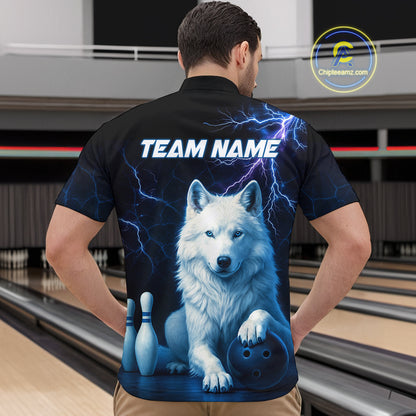 Custom Bowling Shirts for Men White Wolf Bowling Polo & Quarter-Zip Jersey Thunder Bowling Outfit QZT701