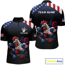 Load image into Gallery viewer, Custom American Flag Funny Chicken Bowling Team Jersey for Men Polo Bowling Shirt Unisex QZT710