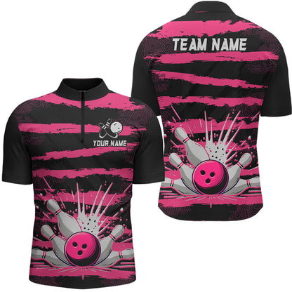 Men Camo Bowling Shirts 1/4 Zip Custom Bowling Team Jersey League Multicolor QZT472