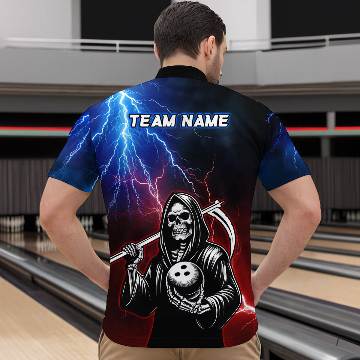 Thunder Bowling Shirt| Grim Reaper Bowling Jersey, Custom Bowling for Men Quarter-Zip Bowling Shirt QZT405