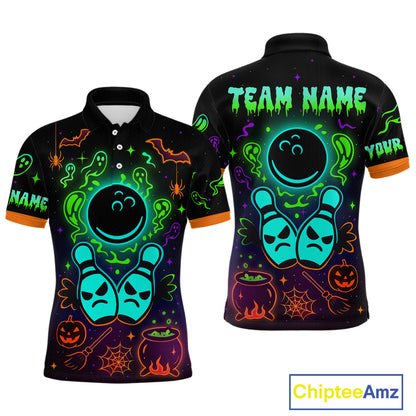 Custom Neon Bowling Team Shirt Halloween Polo & Quarter-Zip Bowling Jersey for Men QZT731