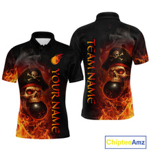 Load image into Gallery viewer, Orange Flame Pirate Skull Bowling Team Shirt for Men Bowling League Jersey Polo Bowling Outfit QZT763