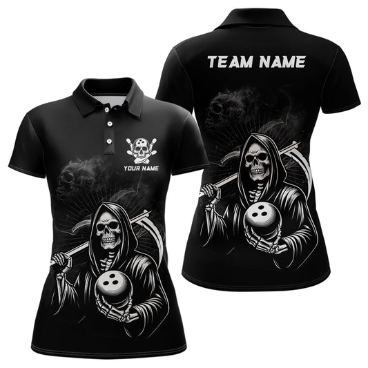 Custom Bowling Shirt Skull Bowling 1/4 Zip Shirt for Women Bowling Team League QZT299