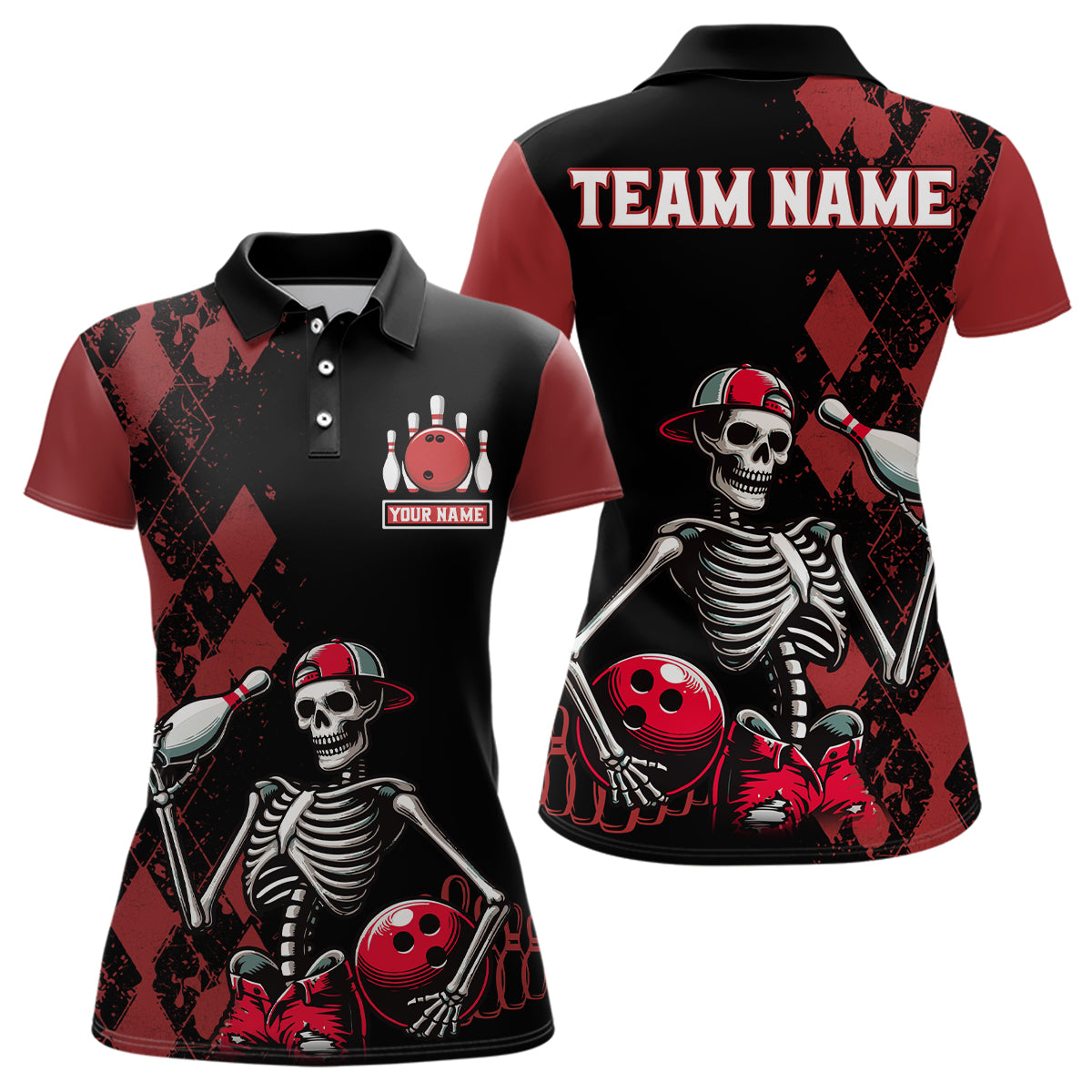 Custom Bowling Polo Shirt for Men Women Skull Bowling Jersey Bowling Team League QZT47-6