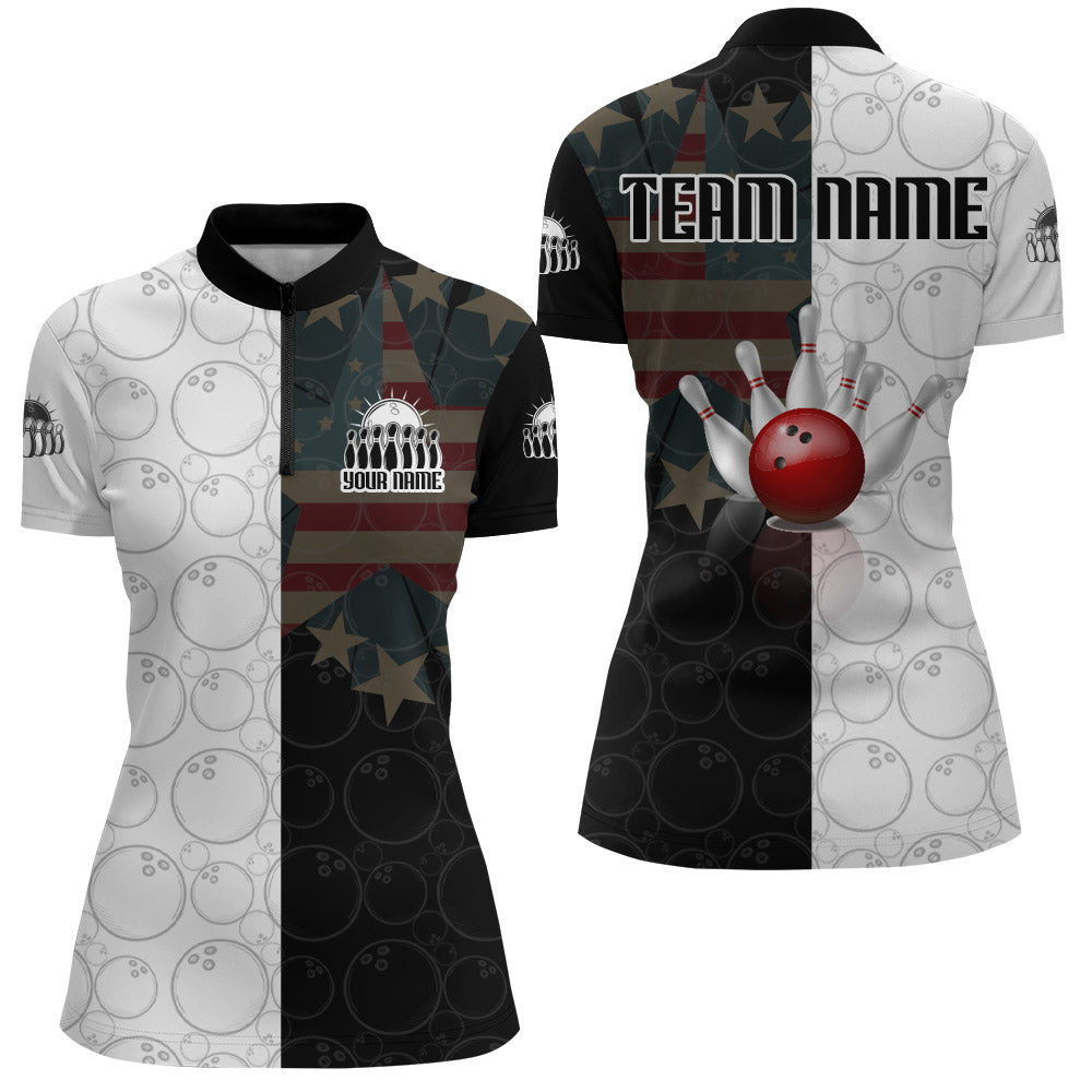 Custom Bowling Shirt for Women Personalized Bowling Jersey Bowling Team League Quarter-Zip Shirt QZT67