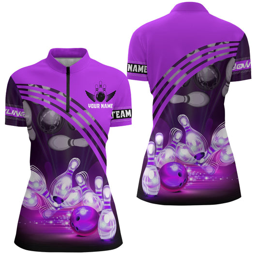 Custom Bowling Shirt for Women Bowling Jersey Bowling Team League Quarter-Zip Shirt QZT45