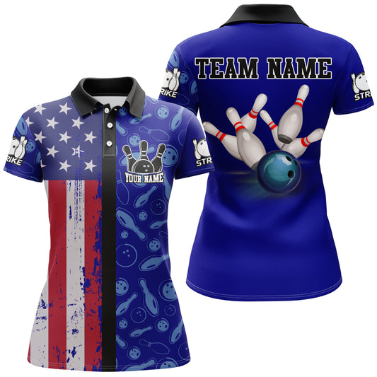 American Bowling Polo Shirt for Women Custom Bowling Team Shirt Bowlers Jersey QZT234