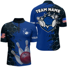 Load image into Gallery viewer, Navy &amp; Black Bowling Shirt Customized Camo Bowling Shirt Quarter- Zip Bowling Team League for Men QZT266