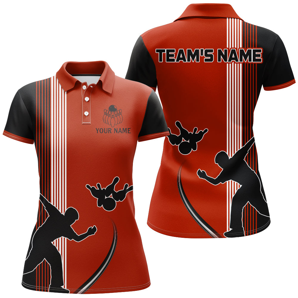 Personalized Women Polo Bowling Silhoutte Shirts Bowling Team League QZT427
