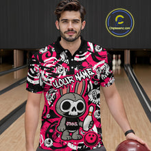 Load image into Gallery viewer, Custom Pink Skull Bunny Bowling Shirt Gothic Men Bowling League Polo Bowling Halloween QZT747