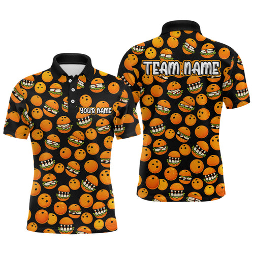 Funny Orange Hamburger Bowling Shirt  for Men Food Bowling Team League Polo & 1/4 Zip Bowling Jersey QZT724