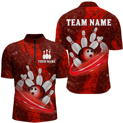 Custom Men 3D Bowling Shirts Bowling Team Jersey 1/4 Zip Bowlers Gifts Multicolor QZT473