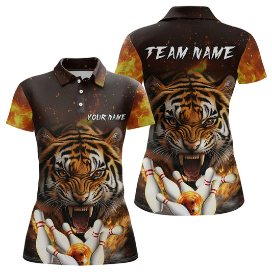 Flames Bowling Shirts Tiger Bowling Jersey Quarter-Zip Bowling Team League QZT634