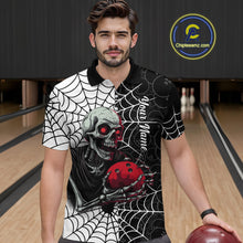 Load image into Gallery viewer, Black and White Skull Bowling Team Shirt Custom Spider Bowling Jersey Men Halloween Bowling Outfit QZT748