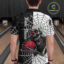 Load image into Gallery viewer, Black and White Skull Bowling Team Shirt Custom Spider Bowling Jersey Men Halloween Bowling Outfit QZT748