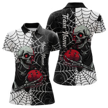 Load image into Gallery viewer, Black and White Skull Bowling Team Shirt Custom Spider Bowling Jersey Women Halloween Bowling Outfit QZT748
