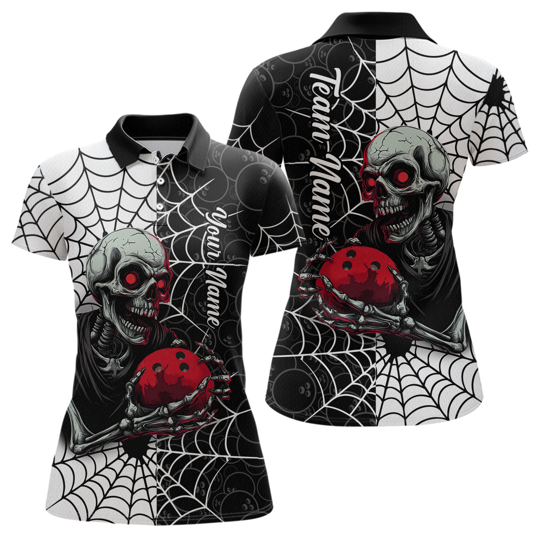 Black and White Skull Bowling Team Shirt Custom Spider Bowling Jersey Women Halloween Bowling Outfit QZT748