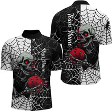 Load image into Gallery viewer, Black and White Skull Bowling Team Shirt Custom Spider Bowling Jersey Men Halloween Bowling Outfit QZT748