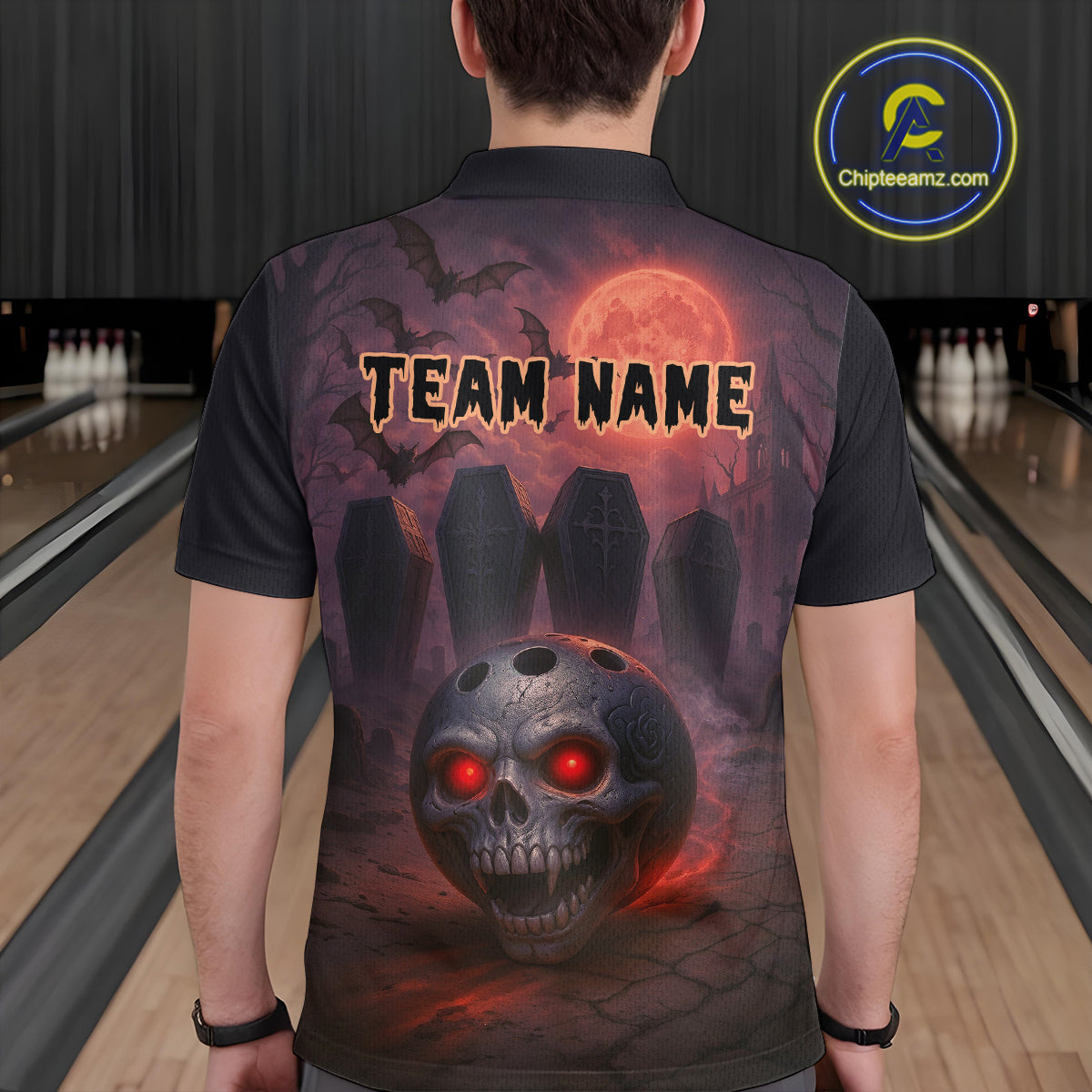 Custom Skull Bowling Team Shirt Vampire Bowling Jersey for Men Bowling Outfit Polo & 1/4 Zip QZT751