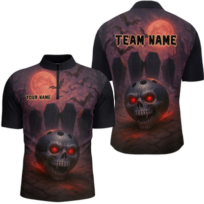 Custom Skull Bowling Team Shirt Vampire Bowling Jersey for Men Bowling Outfit Polo & 1/4 Zip QZT751