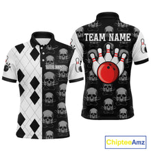 Load image into Gallery viewer, Black &amp; White Bowling Shirt Custom Skull Polo Bowling Jersey Gift for Bowlers QZT693
