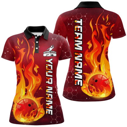 Custom Flame Bowling Shirts Bowling Jersey for Women Polo Bowling Uniform QZT447