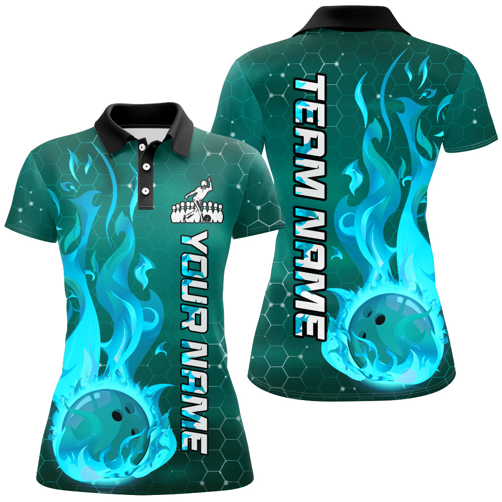 Custom Flame Bowling Shirts Bowling Jersey for Women Polo Bowling Uniform QZT447