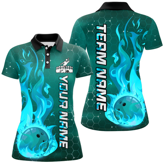 Custom Flame Bowling Shirts Bowling Jersey for Women Polo Bowling Uniform QZT447
