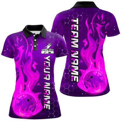 Custom Flame Bowling Shirts Bowling Jersey for Women Polo Bowling Uniform QZT447