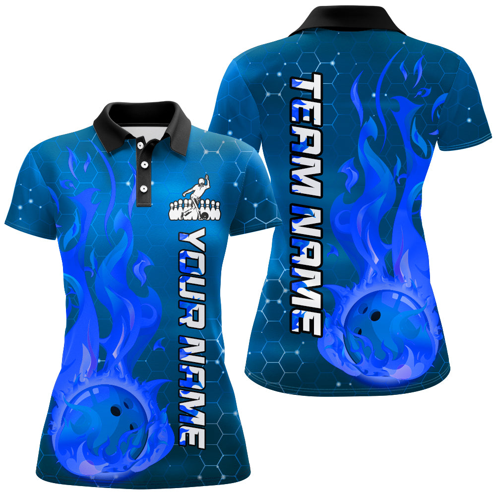 Custom Flame Bowling Shirts Bowling Jersey for Women Polo Bowling Uniform QZT447