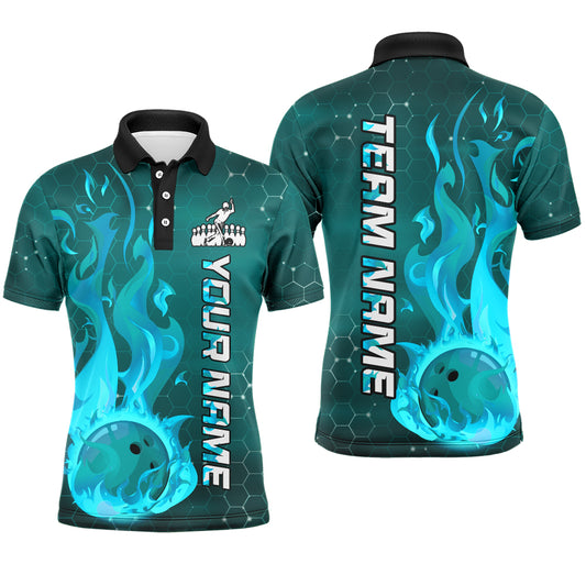 Custom Flame Bowling Shirts Bowling Jersey for Men Polo Bowling Uniform QZT447