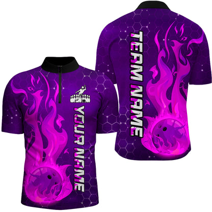 Custom Flame Bowling Shirts Bowling Jersey for Men 1/4 Zip Bowling Uniform QZT447
