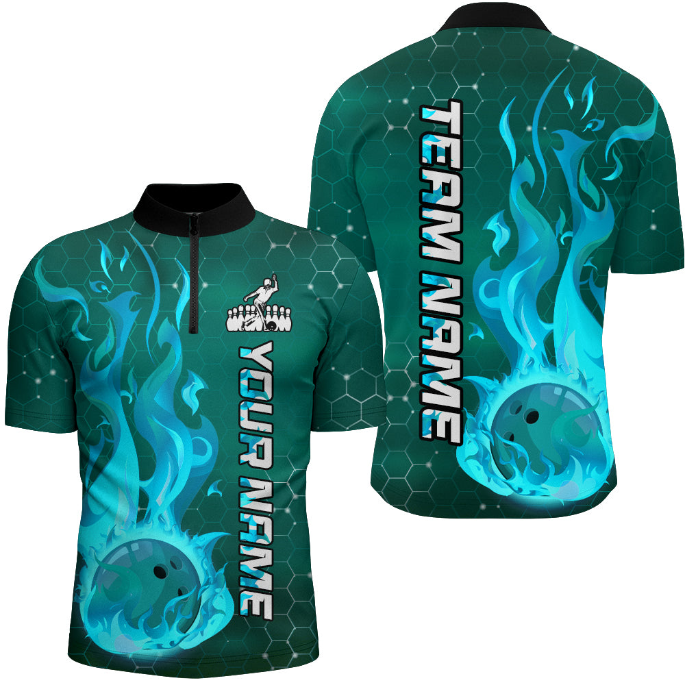Custom Flame Bowling Shirts Bowling Jersey for Men 1/4 Zip Bowling Uniform QZT447