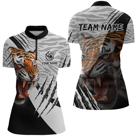 Black & White Bowling Shirt Tiger Bowling Team Jersey Quarter Zip Bowling for Men & Women QZT641