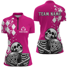 Load image into Gallery viewer, Skull Bowling Shirt for Women Custom Bowling Jersey Bowling 1/4 Zip Shirt QZT245