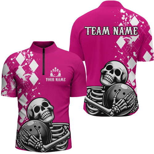 Skull Bowling Shirt for Men Custom Bowling Jersey Bowling 1/4 Zip Shirt Bowling Team League QZT293