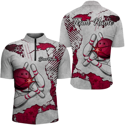 Personalized Unisex Bowling Jersey Quarter Zip Bowling Team Shirt for Men Bowler Gift QZT498