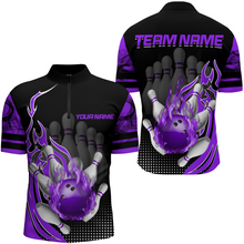 Load image into Gallery viewer, Personalized Flame Bowling Shirts Men Bowling Team League 1/4 Zip Bowling QZT410