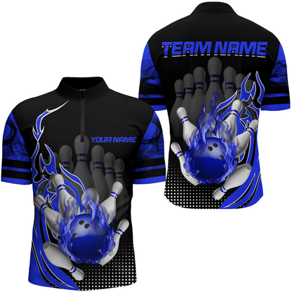 Personalized Flame Bowling Shirts Men Bowling Team League 1/4 Zip Bowling QZT410